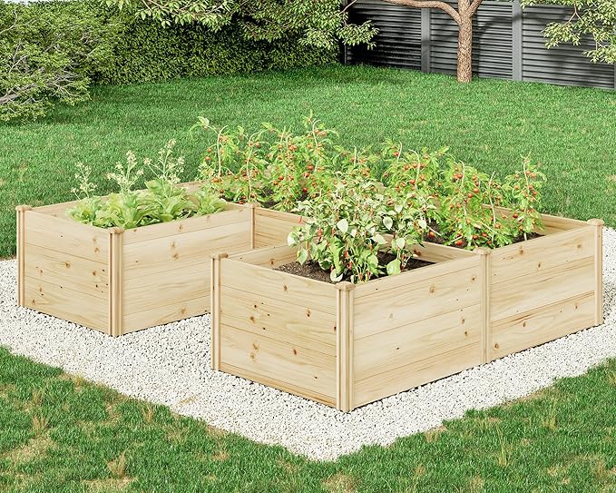 AMERLIFE U-Shaped Raised Garden Bed, 7.5Wx6Dx1.6H Free Combination Outdoor Wooden Raised Garden Bed Planter with 19.6" Depth Planter Box