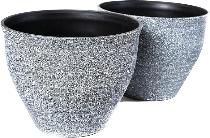 Circle Pattern (2 Pack) Large Decorative Plastic Planter with Rustic French Country Look for Indoor Outdoor Nursery Garden Patio Office Home Décor Long Lasting, Reusable Lightweight (Whitewash)