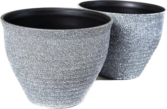 Circle Pattern (2 Pack) Large Decorative Plastic Planter with Rustic French Country Look for Indoor Outdoor Nursery Garden Patio Office Home Décor Long Lasting, Reusable Lightweight (Whitewash)