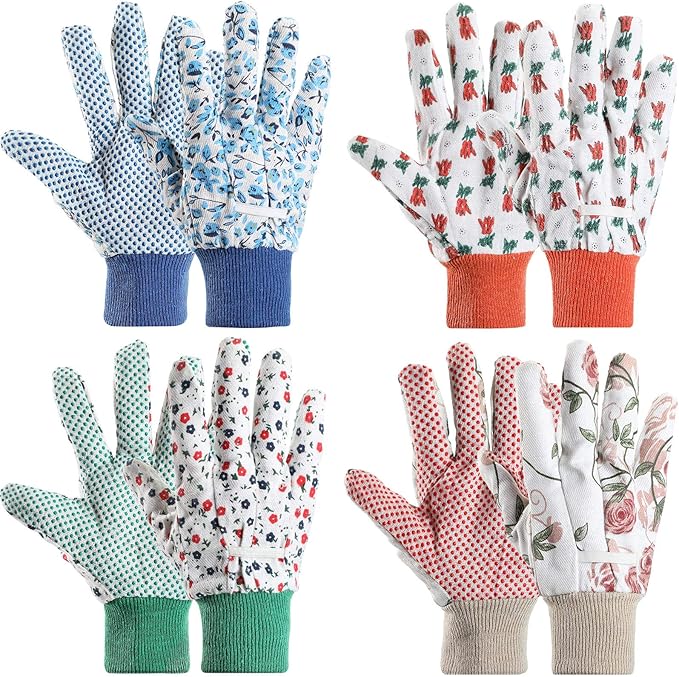 Geiserailie 4 Pairs Garden Gloves for Women Floral Gardening Work Gloves Soft Breathable Yard Cleaning, Fishing, Gardening, Weeding, Planting, Watering