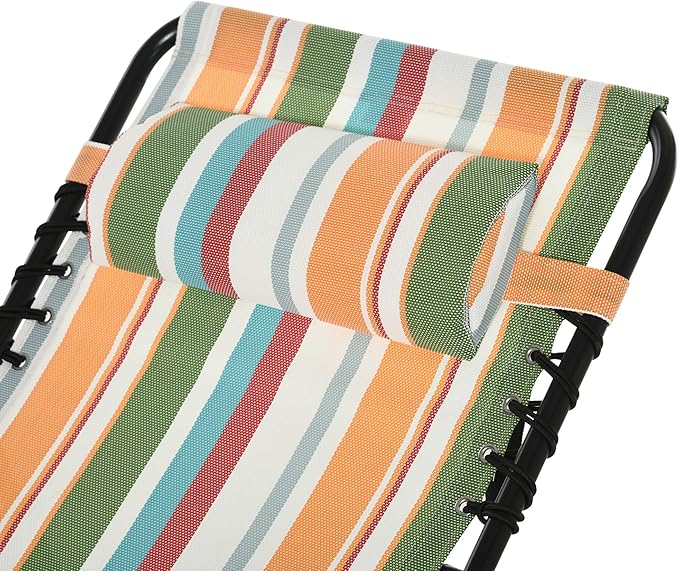 Outsunny Folding Chaise Lounge Chair, Patio Sun Tanning Chair, Outdoor Chaise Lounger with 4-Position Reclining Back, Breathable Mesh Seat for Beach, Poolside, Yard, Rainbow Striped