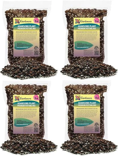 GARDENERA Monstera Adansonii Premium Soil Blend - 20 QT - Promote Aeration, Drainage & Nutrient Retention - (4 Bags of 5 Quart)