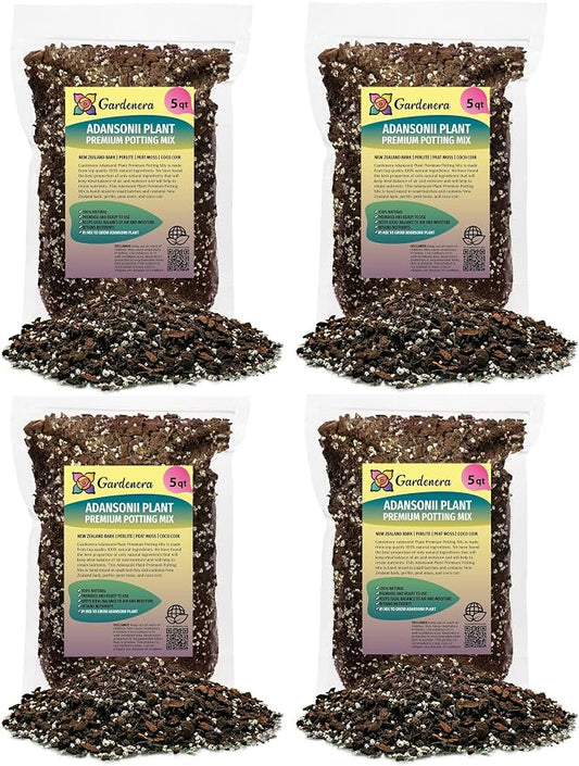 GARDENERA Monstera Adansonii Premium Soil Blend - 20 QT - Promote Aeration, Drainage & Nutrient Retention - (4 Bags of 5 Quart)