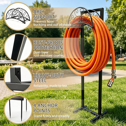 Garden Hose Holder, 57 Inch Extra Tall Freestanding Water Hose Stand, Heavy Duty Stainless Steel Ground Stake with Triangle Reinforcement, Supports 200 ft Hose