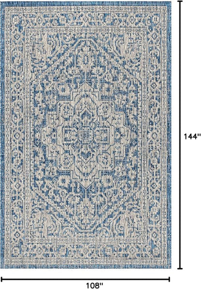 JONATHAN Y Medallion Weave Indoor Outdoor Area Rug 9X12 Navy/Gray, Sinjuri Textured for Backyard, Patio, Porch, Easy-Cleaning, High Traffic, Pet-Friendly, Non-Shedding (SMB101B-9)