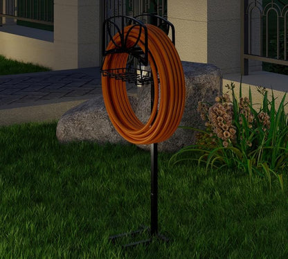 Fire Beauty Garden Hose Holder with Storage Basket,Heavy-Duty,80+ lb Capacity,Rust-Proof Stainless Steel,Organizes 150ft Hose for Patio&Yard,Leaf Design