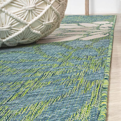 JONATHAN Y Floral Textured Weave Indoor Outdoor Area Rug 6X9 Cream/Green, Zinnia Modern for Backyard, Patio, Porch, Easy-Cleaning, High Traffic, Pet-Friendly, Non-Shedding (SMB110D-6)