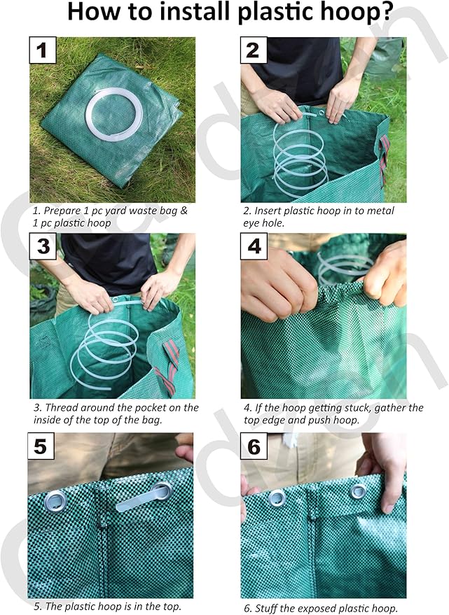 Gardzen 3-Pack 16 Gallon Yard Waste Bags, Reusable Heavy Duty Collapsible Garden Leaf Bags with Plastic Ring, Stand-Up Yard Waste Bin for Leaves, Lawn Debris & Grass Clippings