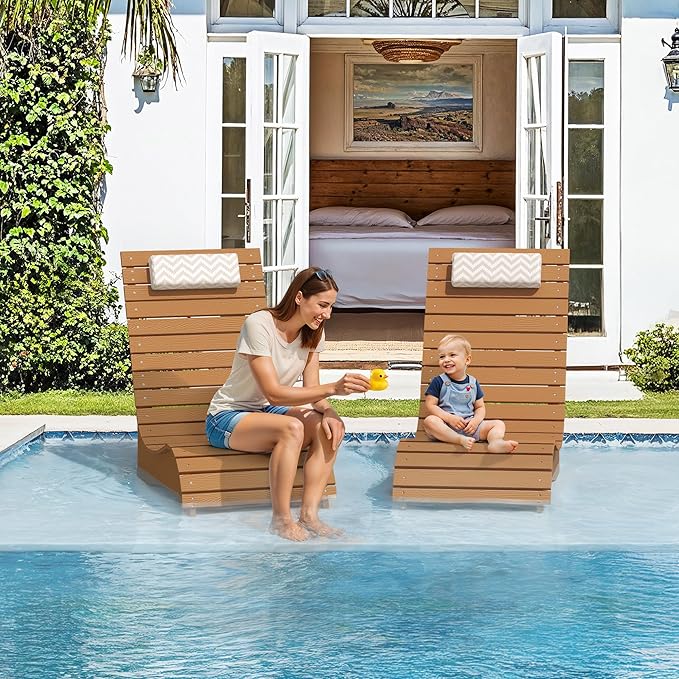 LUE BONA HDPS Pool Chairs Set of 4, Fade-Resistant Use in Pools Up to 10-Inches Deep Pools Lounge Chair for Sun Shelf, Chaise Lounger with Headrest for Outside Pool Deck