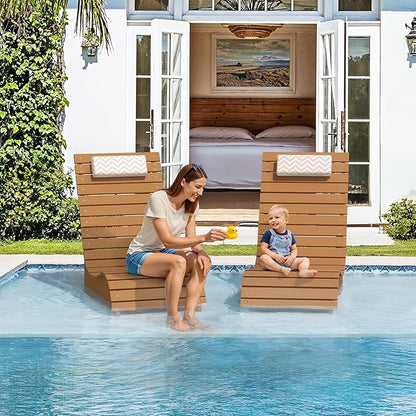 LUE BONA HDPS Pool Chairs Set of 2, Fade-Resistant Use in Pools Up to 10-Inches Deep Pools Lounge Chair for Sun Shelf, Chaise Lounger with Headrest for Outside Pool Deck