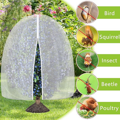 2 Pcs Fruit Tree Netting with Zipper & Drawstring, 4.9 x 3.2 Ft Garden Bird Netting Plant Cover, Blueberry Tomato Insect Bird Barrier Tree Net Protection Cover for Protecting Plants Vegetables Fruits