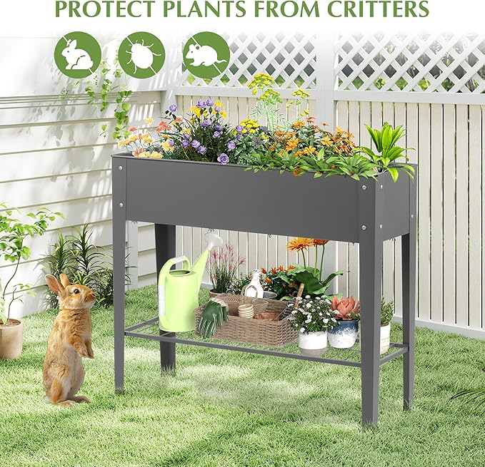 DDK Outdoor Heavy Duty Metal Raised Garden Bed with Legs (Dark Gray)