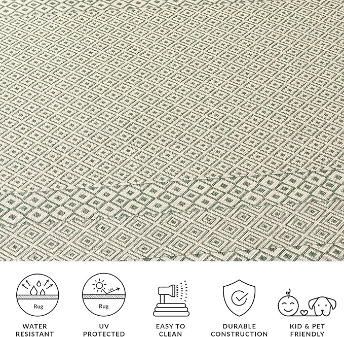 SAFAVIEH Washable Rug Outdoor Courtyard Collection - 5'3" x 7'7", Dark Green & Beige, Non-Shedding & Easy Cleaning, Ideal for Patio, Backyard, Mudroom (CY6235-32212)