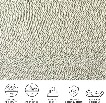 SAFAVIEH Washable Rug Outdoor Courtyard Collection - 5'3" x 7'7", Dark Green & Beige, Non-Shedding & Easy Cleaning, Ideal for Patio, Backyard, Mudroom (CY6235-32212)