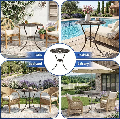 IDEALHOUSE Patio 23''Cast Aluminum Side Table with Umbrella Hole,Outdoor Small Coffee Tables,Anti-Rust Bistro Table,Round End Table,Outdoor Furniture for Indoor,Patio,Garden,Porch,Balcony(Bronze)