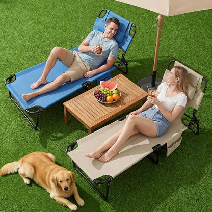 3-in-1 Sun Tanning Chair with Face Holes, Folding Chaise Lounge Chairs, 5-Position Adjustable Lounge Chair Outdoor with 2 Side Pocket & Pillow, for Pool Beach, Patio, Camping, Blue