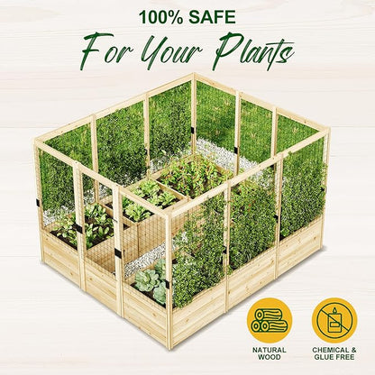 AMERLIFE Raised Garden Bed with Deer Proof Fence, 7.5Wx9Dx6H Outdoor Wooden Raised Garden Bed Planter with 19" Depth Planter Box
