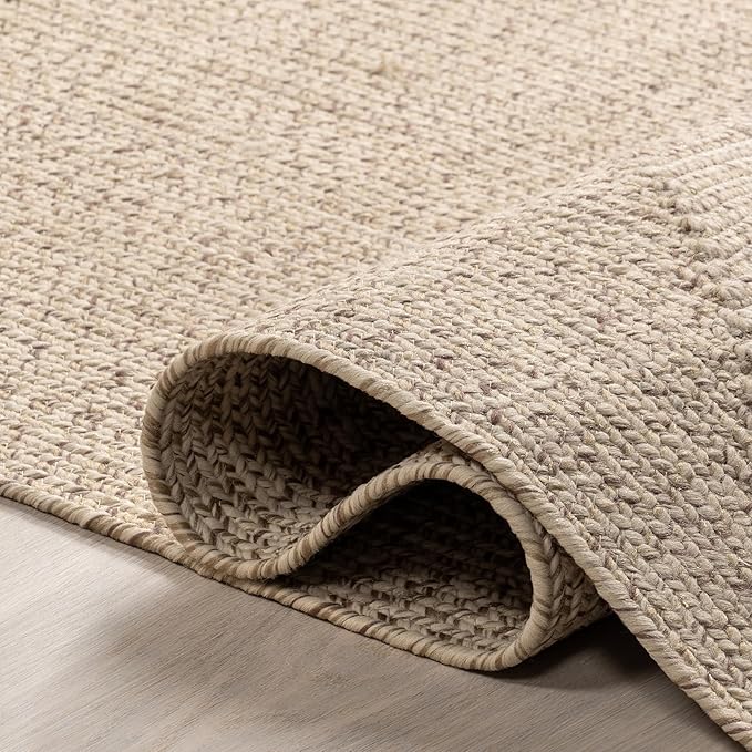 nuLOOM 4' Round Solid Hand Braided Indoor/Outdoor Area Rug, Pet-Friendly, High Traffic, Weather Resistant, for Patio, Balcony, Bedroom, Living, Dining Room, Wynn Tan