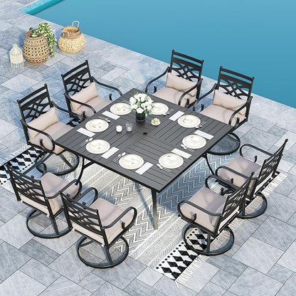 Sophia & William Patio Table and Chairs Set 9 Piece, 8 Swivel Chairs with Removable Cushion and 60" Large Square Outdoor Dining Table, Perfect for Garden, Lawn, Yard