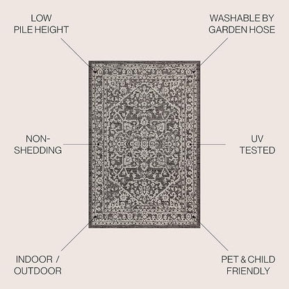 JONATHAN Y Boho Medallion Indoor Outdoor Round Area Rug 3 Ft Black/Gray, Malta Textured Weave for Backyard, Patio, Porch, Easy-Cleaning, High Traffic, Pet-Friendly, Non-Shedding (SMB104C-3R)