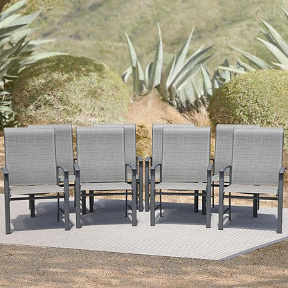Patio Dining Chairs Set of 8, Outdoor Dining Chairs with High Back, Metal Outdoor Chair Set with Comfort and Durability, Patio Chair for Deck Lawn Kitchen Garden Backyard, Grey