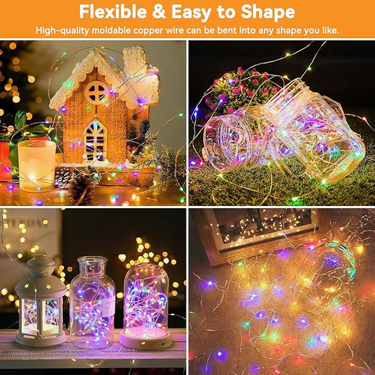 Solar String Lights Outdoor Waterproof 6 Pack Total 198ft 600LED 8 Modes Twinkle Lights Solar Fairy Lights for Patio, Garden Yard Party Tree Christmas Halloween Decoration, Multicolor