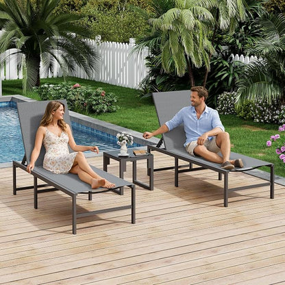UDPATIO Chaise Lounge Chair Patio Pool Lounge Chair Outdoor with 5 Position Adjustable Backrest Poolside Sunloungers Lay Flat Sunbathing Chaise with Backrest for Patio, Beach, Yard, Pool(Gray)