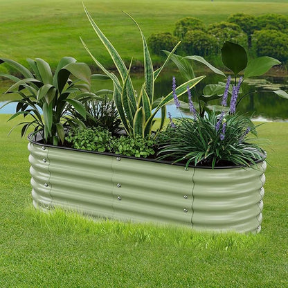 5x2x1.4 Ft Raised Garden Bed, Planter Box Outdoor with Rubber Edge Zinc-Aluminum-Magnesium Stainless Steel Durable Metal Garden Beds Kit for Vegetables, Flowers, Herbs and Succulents(Light Green)