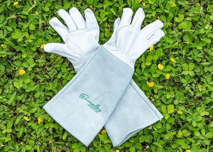 Rose Pruning Gloves for Men and Women - Thorn Proof Goatskin Leather Gardening Gloves with Gauntlet (Medium，Natural)