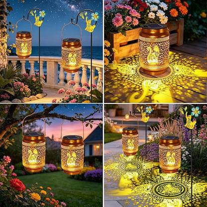Cat Solar Lanterns Outdoor Waterproof Solar Garden Decor, Birthday Gifts for Mothers Day Women Mom Grandma, Metal Hanging Lights with Shepherd Hook for Outside Yard Patio Pathway Backyard Porch