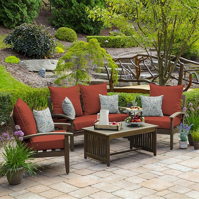 Arden Olefin Outdoor Foam Deep Seat Cushion Set (2-Pack), 24x24, Premium High-Density Foam, Never Flattens, Weather-Proof for Patio Chair Sofa Couch, Sedona Woven Texture