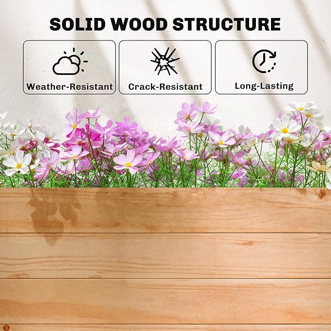 Outsunny Raised Garden Bed with Trellis, Wooden Planter Box with Hanging Roof and Drainage Holes, Outdoor Trellis Planter for Climbing Plants, Vegetables, Herbs and Flowers, 77.2" x 17.3" x 71.3"