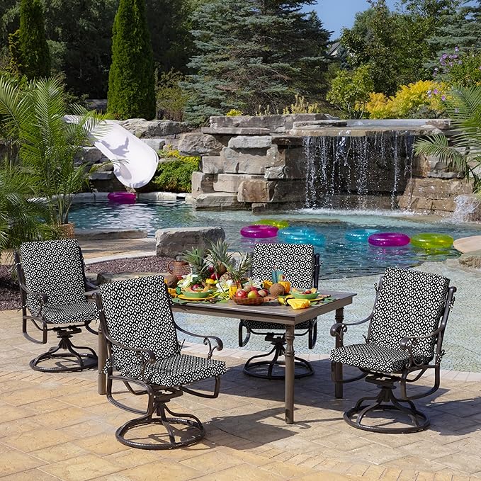 Arden 4-Pack Outdoor Patio Dining Chair Cushion, 20x44, Rain-Proof Seat Pad, Fade-Resistant Outdoor Cushion Black Demi Tile