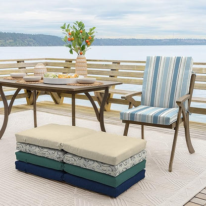 Arden 4-Pack Outdoor Patio Dining Chair Cushion, 20x44, Rain-Proof Seat Pad, Fade-Resistant Outdoor Cushion French Blue Linen Stripe