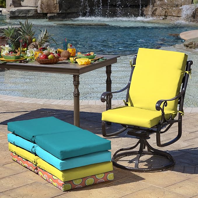 Arden Outdoor Patio Dining Chair Cushion, 20x44, Rain-Proof Seat Pad, Fade-Resistant Outdoor Cushion Lemon Yellow Leala