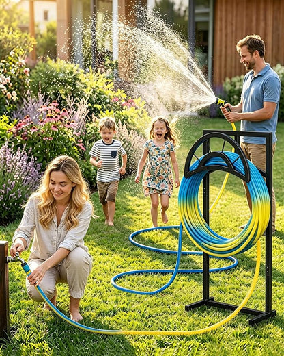 CHOEZON Garden Hose Holder with 5 Prongs, Heavy Duty Water Hose Holder Stand, Holds 150ft Hose, Metal Water Hose Holder for Outside, Yard, Lawn, Patio, Black TCJ91BB
