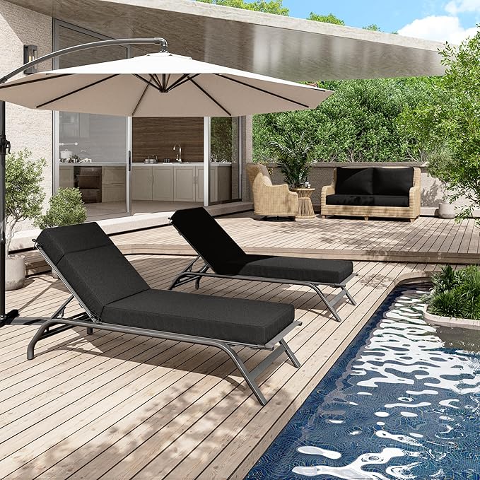 2 Pcs Chaise Lounge Cushions Outdoor, 72" L X 21" W X 4" D Lounge Chair Cushions for Outdoor Furniture, High-Density Foam Patio Chaise Cushion-Waterproof Fade-Resistant ThickPatio lounge chair cushion