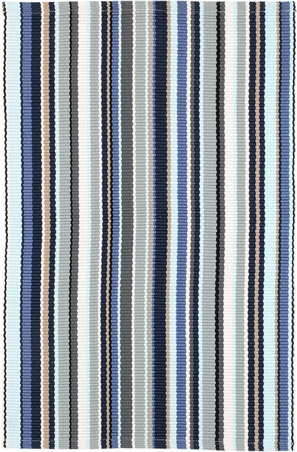 Dash & Albert Westbrook Stripe Blue Handwoven Indoor/Outdoor Rug, 9.5 X 13.5 Feet, Blue/Grey Stripe Pattern - Premium Luxury Hotel Quality Soft Breathable Hypoallergenic Machine Washable Easy Care