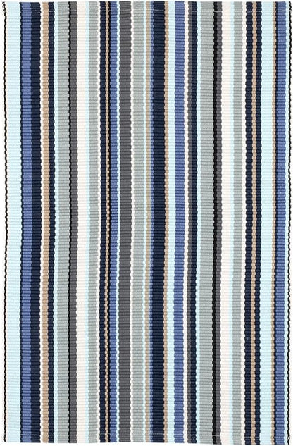 Dash & Albert Westbrook Stripe Blue Handwoven Indoor/Outdoor Rug, 9.5 X 13.5 Feet, Blue/Grey Stripe Pattern - Premium Luxury Hotel Quality Soft Breathable Hypoallergenic Machine Washable Easy Care