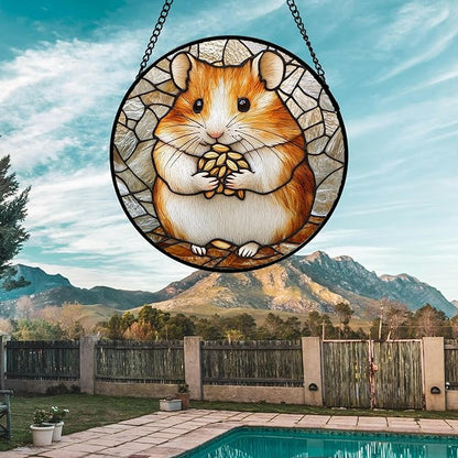 Stained Glass Window Hanging 4 Pcs Set Cute Cat and Dog Large 11.8" - Animal Suncatcher Door Garden Sun Catcher Decor Birthday Mother's Day for Mom Woman Nana Girl Boy Friend