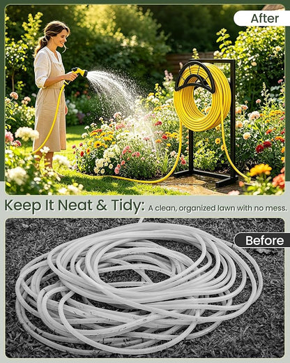 CHOEZON Garden Hose Holder with 5 Prongs, Heavy Duty Water Hose Holder Stand, Holds 150ft Hose, Metal Water Hose Holder for Outside, Yard, Lawn, Patio, Black TCJ91BB