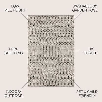 JONATHAN Y Moroccan Geometric Indoor Outdoor Square Area Rug 3X3 Light Gray/Black, Ourika Textured Weave for Backyard, Patio, Porch, Easy-Cleaning, High Traffic Pet-Friendly, Non-Shedding SMB108E-3SQ