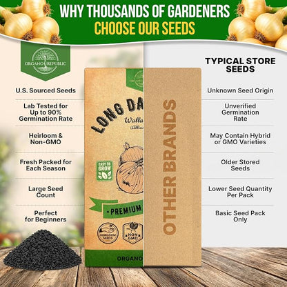 Onion Walla Walla Seeds Pack 1G - Over 275 Non-GMO Heirloom Onion Seeds for Planting Vegetables in Individual Seed Packet, Vegetable Seeds for Planting Home Garden Indoor & Outdoor Gardening