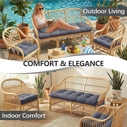 3 Pcs Wicker Chair Cushions Patio Loveseat Chaise Cushion Set - 1200D 47x19*4 Inch Waterproof Wicker Bench Cushions with 2 19x19x4 Inch Chair Cushions for Garden Porch Wicker Patio Furniture(Grey)