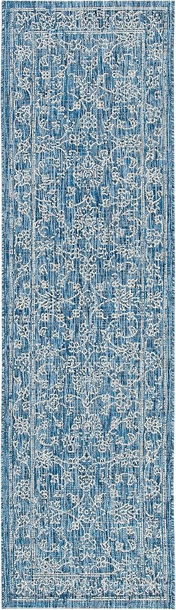 SAFAVIEH Courtyard Collection 2'3" x 20' Navy/Ivory CY8680 Indoor/ Outside Waterproof Easy cleansingPatio Backyard Mudroom Runner Mat