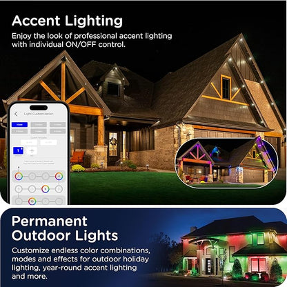 Enbrighten Vibe Eternity Permanent Outdoor Lights for House, 100 Feet, 72 RGBWIC LEDs, Close Spacing, 33lm, Color Changing, Christmas, Eave Lighting, Smart App, Works with Alexa, Google Home, 81103
