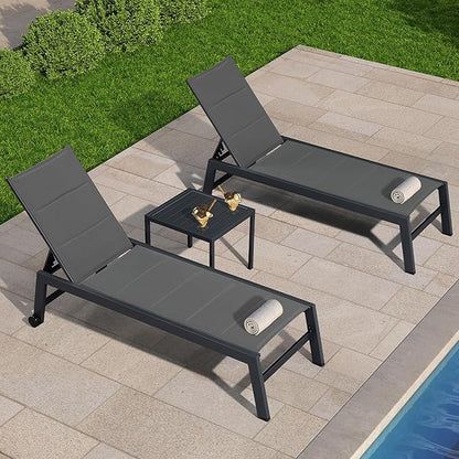 PURPLE LEAF Outdoor Chaise Lounge Set of 4 Aluminum Lounger with Wheels and Side Tables Recliner Chair for Backyard Poolside Grey Patio Lounge Chair