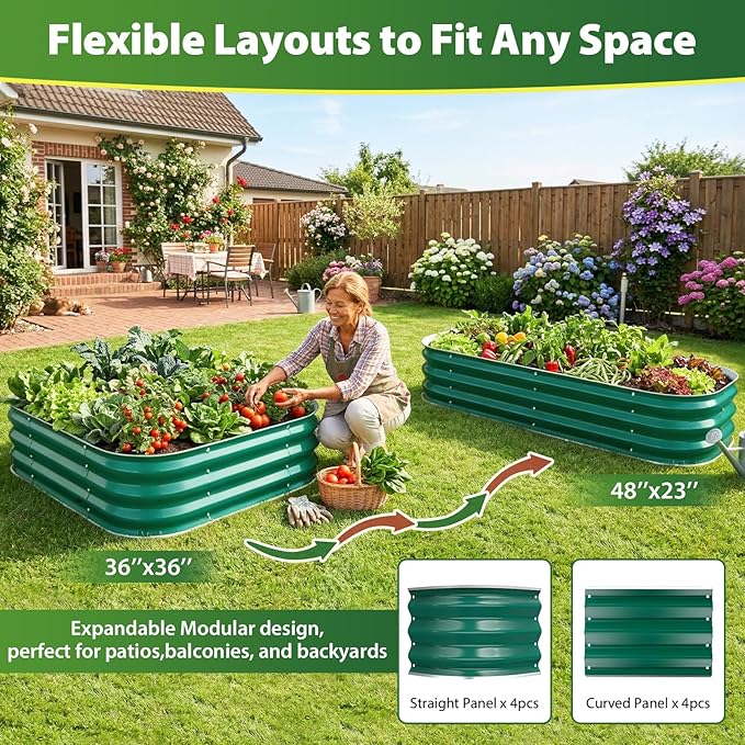 Galvanized Raised Garden Bed 3x3 ft, Heavy Duty Metal Planter Box for Vegetables, Flowers & Herbs, 12" Raised Outdoor Modular Gardening Bed, Above Ground Growing Container, Easy Assembly, Green