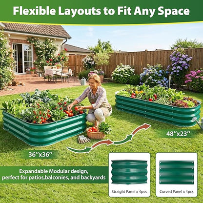 Galvanized Raised Garden Bed 3x3 ft, Heavy Duty Metal Planter Box for Vegetables, Flowers & Herbs, 12" Raised Outdoor Modular Gardening Bed, Above Ground Growing Container, Easy Assembly, Green