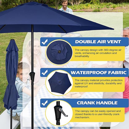 Sunnyglade 9FT Outdoor Patio Umbrella, Market & Table Umbrella with 6 Sturdy Ribs and Crank System, Fade-resistant & Waterproof for Garden Backyard Poolside Deck